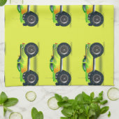 ライムグリーンのモンスタートラック キッチンタオル (折り畳み)