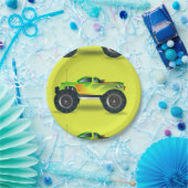 ライムグリーンのモンスタートラック ペーパープレート (パーティー)