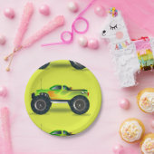 ライムグリーンのモンスタートラック ペーパープレート (パーティー)