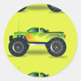 ライムグリーンのモンスタートラック ラウンドシール