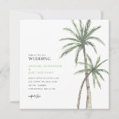 ライムグリーンのヤシの木の結婚式 招待状 (正面)