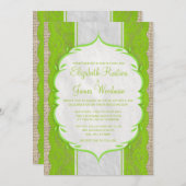 ライムグリーンのヴィンテージリネン Burlap ウェディング招待状 招待状 (正面/裏面)
