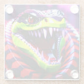 ライムグリーンの唇とピンクの目の眉を持つコブラヘビ ガラスコースター (裏面)
