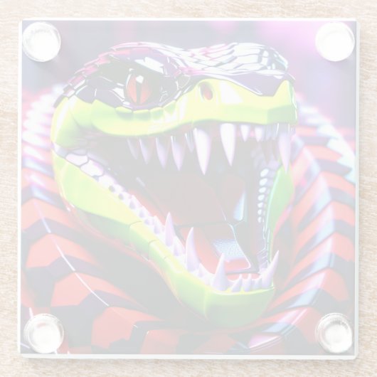 ライムグリーンの唇とピンクの目の眉を持つコブラヘビ ガラスコースター (裏面)