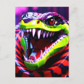 ライムグリーンの唇とピンクの目の眉を持つコブラヘビ ポストカード (正面)