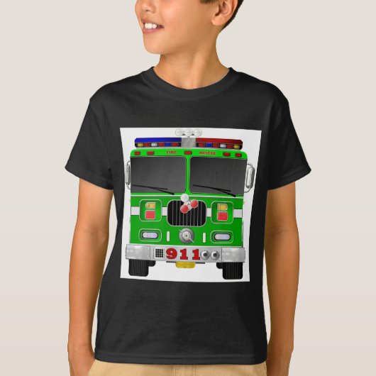 ライムグリーンの普通消防車 Tシャツ (正面)