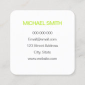 ライムグリーンの最小主義の粋な名刺 スクエア名刺 (裏面)