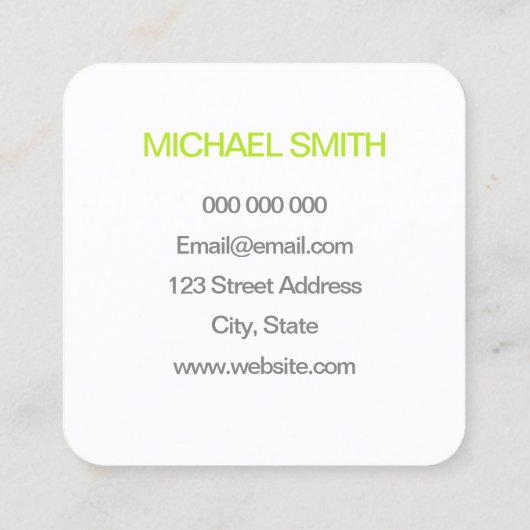 ライムグリーンの最小主義の粋な名刺 スクエア名刺 (裏面)