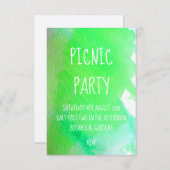 ライムグリーンの水彩モダンピクニックパーティー 招待状 (正面/裏面)