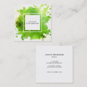 ライムグリーンの水彩画の(ばちゃばちゃ)跳ねるのしぶきのプロフェッショナル スクエア名刺 (正面/裏面)