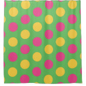 ライムグリーンの水玉模様ホットピンクと黄色 シャワーカーテン (正面)