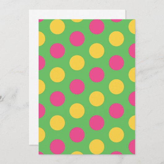 ライムグリーンの水玉模様ホットピンクと黄色 招待状 (正面/裏面)