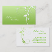 ライムグリーンの白い花柄の渦巻の名刺 名刺 (正面/裏面)