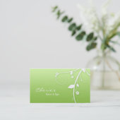 ライムグリーンの白い花柄の渦巻の名刺 名刺 (スタンド正面)