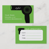 ライムグリーンの美容師のアポイントメントの名刺 予約カード (正面/裏面)