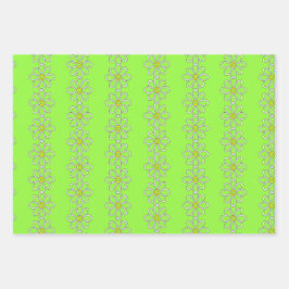 ライムグリーンの背景に白いデイジーチェーン ラッピングペーパーシート