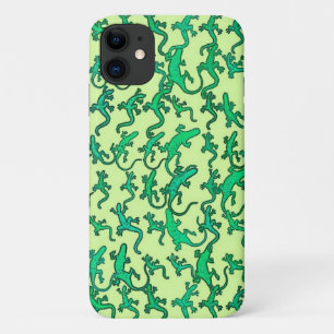 ライムグリーンの背景に緑のトカゲ iPhone 11 ケース