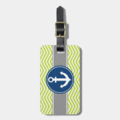 ライムグリーンの航海のないかりシェブロン ラゲッジタグ (正面縦)