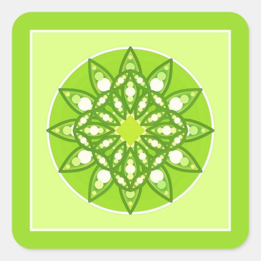 ライムグリーンの色合いのマンダラパターン スクエアシール (正面)