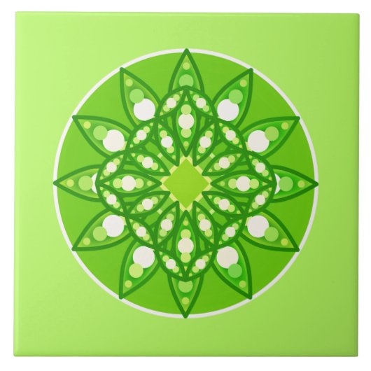 ライムグリーンの色合いのマンダラパターン タイル (正面)