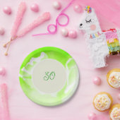 ライムグリーンの花柄プリント紙皿 ペーパープレート (パーティー)