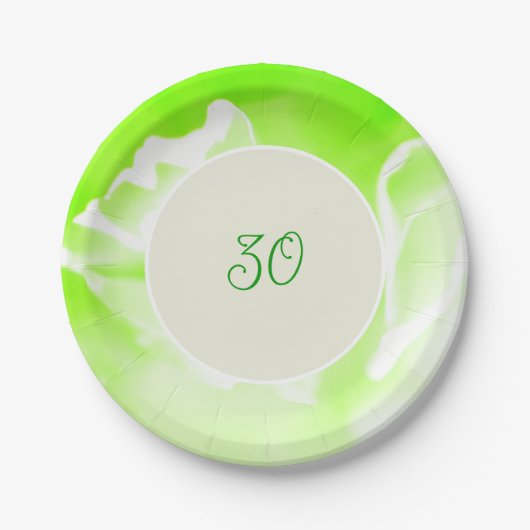 ライムグリーンの花柄プリント紙皿 ペーパープレート (正面)