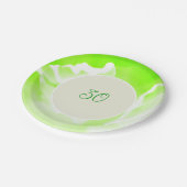 ライムグリーンの花柄プリント紙皿 ペーパープレート (アングル)