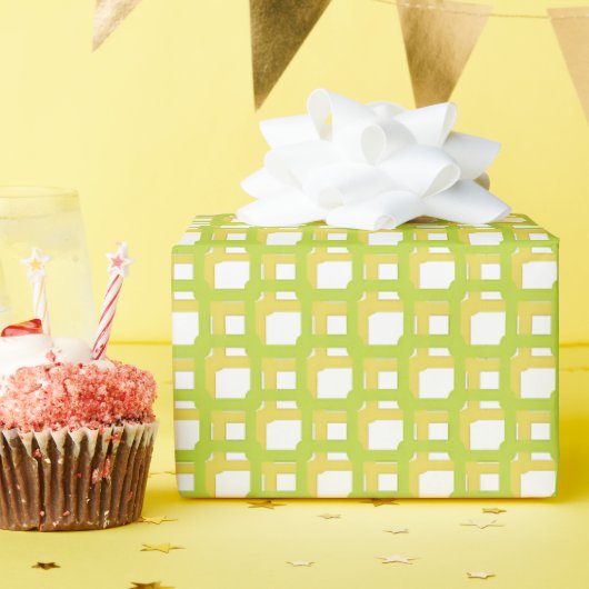 ライムグリーンの黄織りチェック ラッピングペーパー (誕生日パーティー)