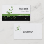 ライムグリーンの黒のライムグリーンの花柄の渦巻 名刺 (正面/裏面)