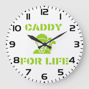 ライムグリーンの"Caddy For Life"ゴルフラゲッジタグ ラージ壁時計