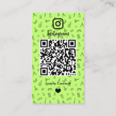 ライムグリーンのInstagramネイルサロンQRコード 名刺 (裏面)
