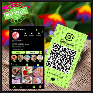 ライムグリーンのInstagramネイルサロンQRコード 名刺