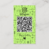 ライムグリーンのInstagramヘアサロンQRコード 名刺 (裏面)