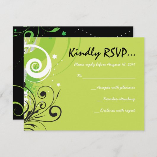 ライムグリーンは渦巻きましたり及びバルミツワーの応答カードを主演します 出欠カード (正面/裏面)
