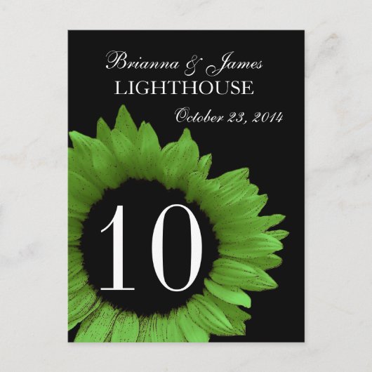 ライムグリーンひまわり結婚のテーブル番号 ポストカード (正面)