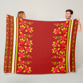 ライムグリーンを有する開花バラパターンデザイン フリースブランケット