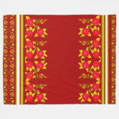 ライムグリーンを有する開花バラパターンデザイン フリースブランケット (正面(横))