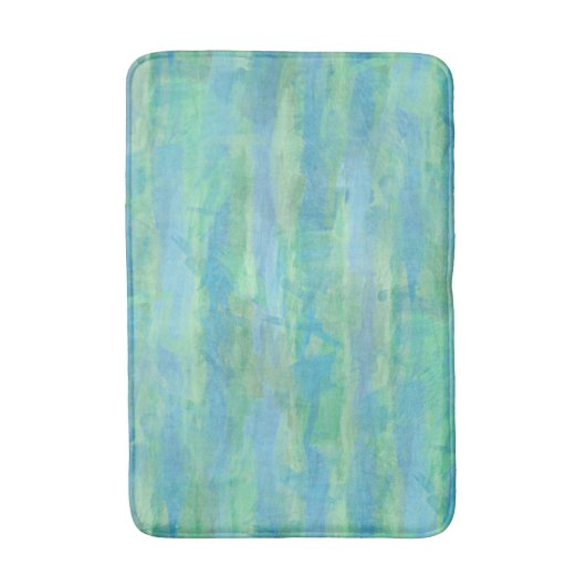 ライムグリーンアクアターコイズブルーウォーターストライプカラー バスマット (正面縦)