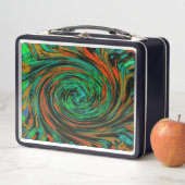 ライムグリーンアンドオレンジ抽象芸術レトロトワイル メタルランチボックス (インサイチュ)