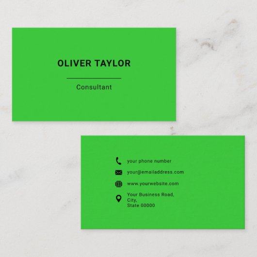 ライムグリーンアンドブラックミニマリスト名前をカスタムする文字 名刺 (正面/裏面)