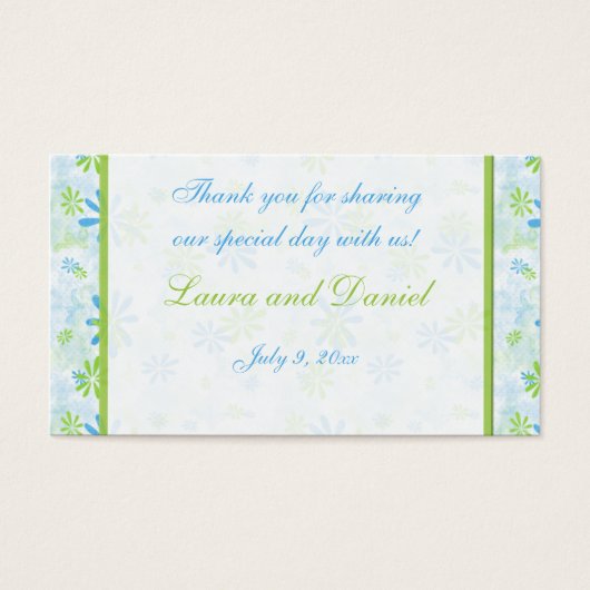 ライムグリーンアンドブルーフローラ結婚式の引き出物ラベル (正面)