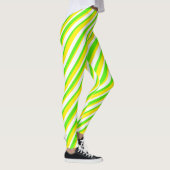 ライムグリーンイエローアンドホワイト抽象芸術ストライプ レギンス (右)
