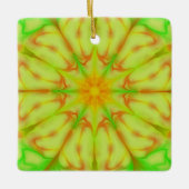 ライムグリーンイエローピーチフラクタル曼荼羅フラワー セラミックオーナメント (正面)