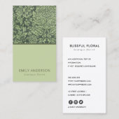 ライムグリーンエレガントブラックダマスク花柄 名刺 (正面/裏面)