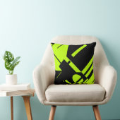 ライムグリーンオンブラックジオメトはっきりしたリ抽象デザイン クッション (椅子)