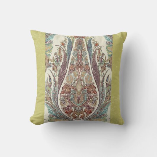 ライムグリーンカシミールヴィンテージトバルペイズリーアンティーク クッション (正面)