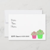 ライムグリーンカップケーキバースデーパーティーの招待 招待状 (裏面)