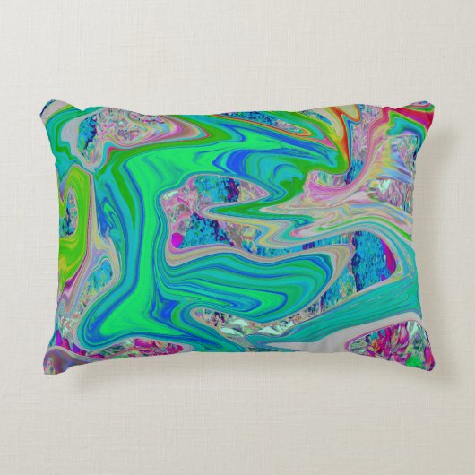 ライムグリーンカラフル抽象芸術レトロリキッドアート アクセントクッション (正面)