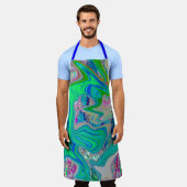 ライムグリーンカラフル抽象芸術レトロリキッドアート エプロン (着用した状態)