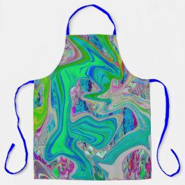 ライムグリーンカラフル抽象芸術レトロリキッドアート エプロン